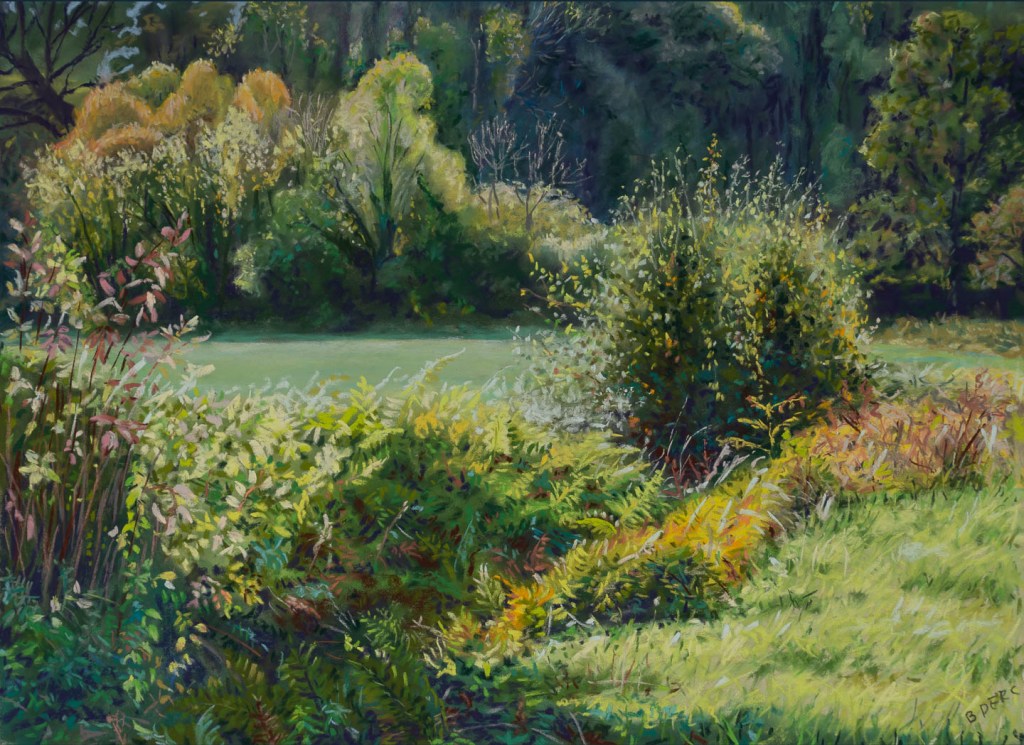 Painting of a hedgerow in Autumn colours