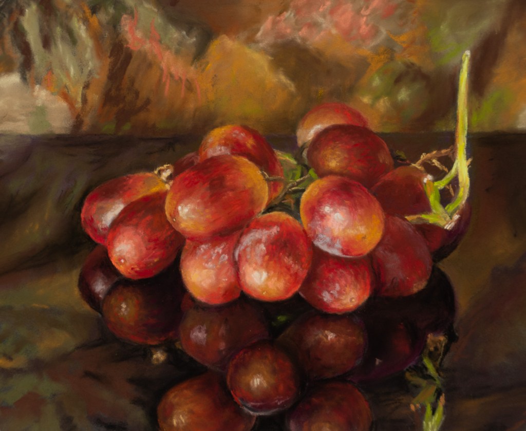 Painting of a small bunch of red grapes