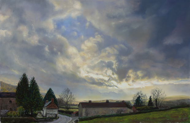 Painting of storm clouds passing over Mordiford