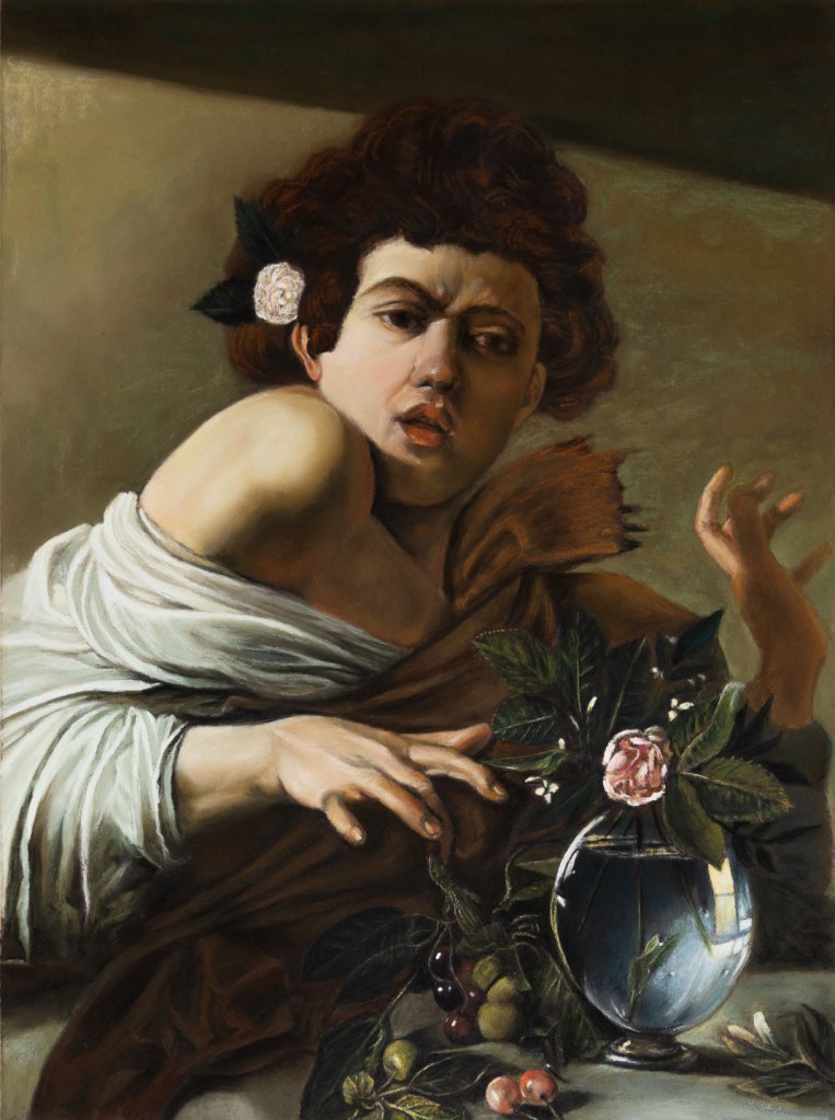 Pastel master copy painting of Caravaggio's Boy Bitten by a Lizard