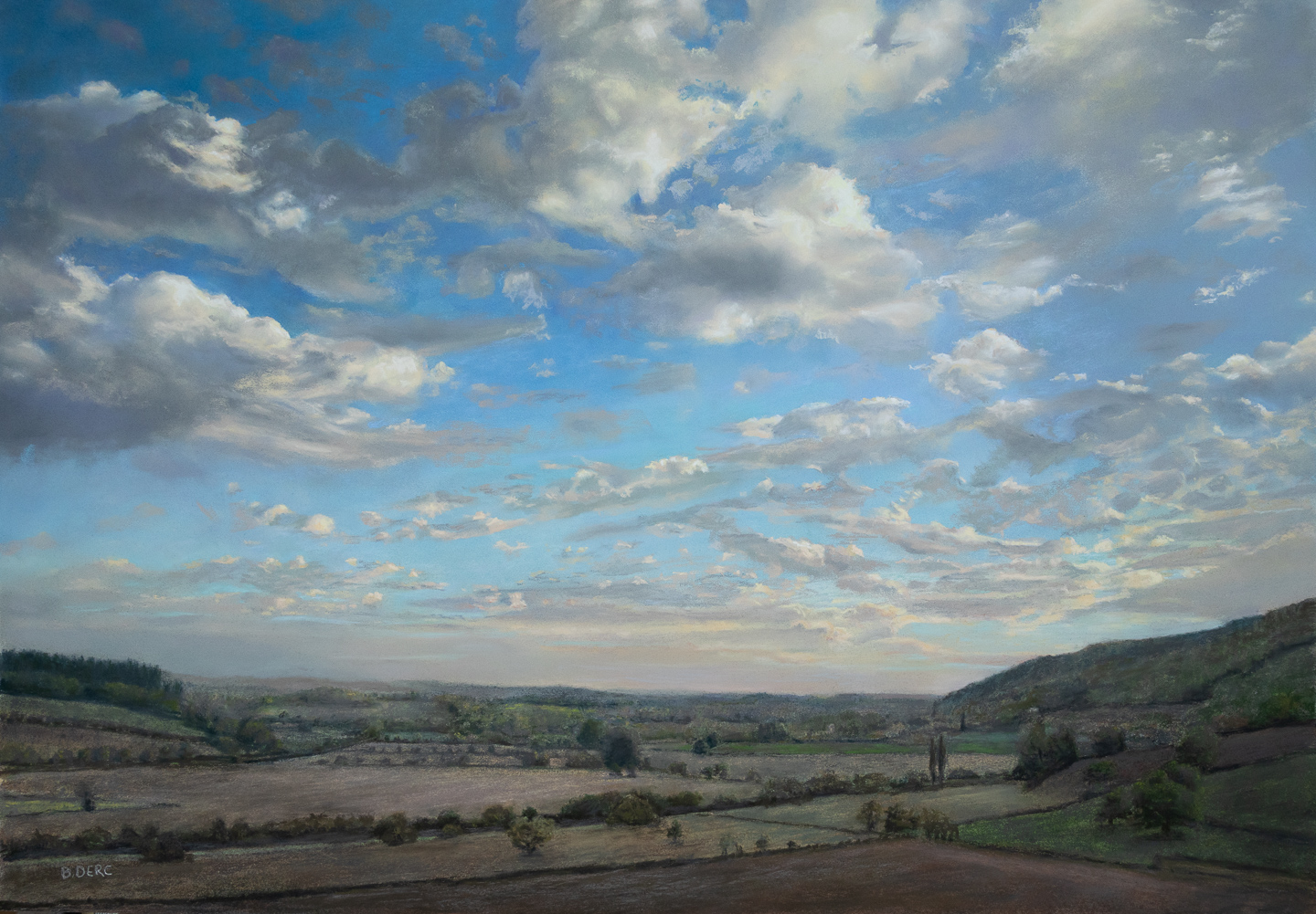Picture of an evening sky over a river valley